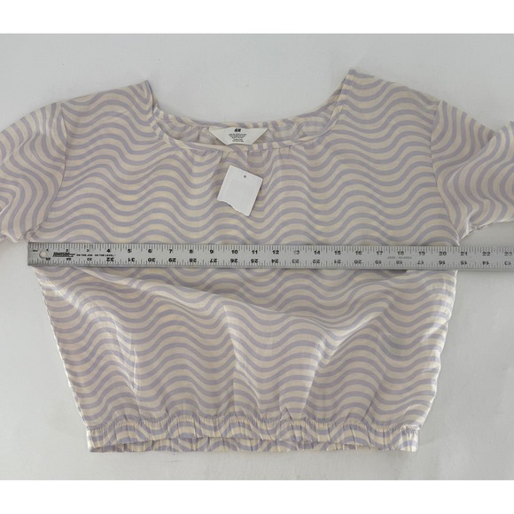 NWT H&M Wave Pattern Top Size 14Y+ Beige‎ and Lilac Sheer Cropped Blouse Boho - Picture 9 of 9